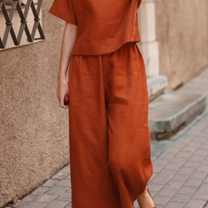 Casual Solid Basic O Neck Short Sleeve Two Pieces(3 Colors)