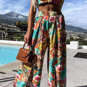 Casual Print Patchwork V Neck Sleeveless Two Pieces(3 Colors)